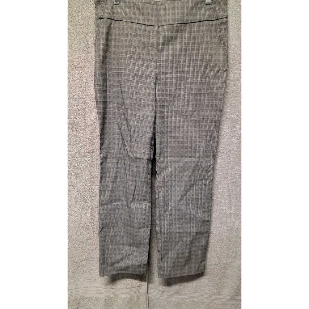 Grey Plaid Pull On Straight Leg Dress Pants Grey White Glen Check Trousers (B6)